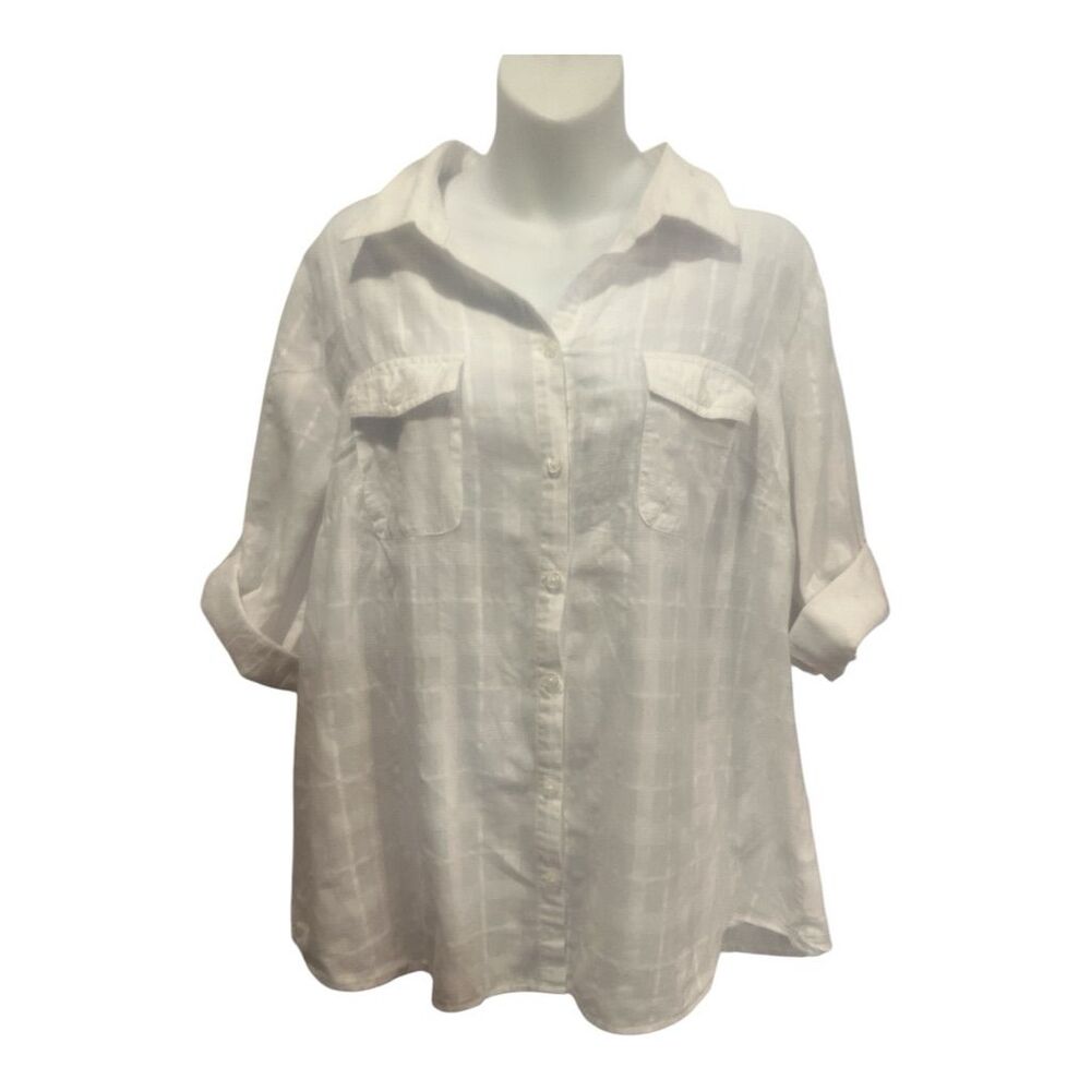 Croft & Barrow Women's XL Plaid Short Sleeve White shirt
